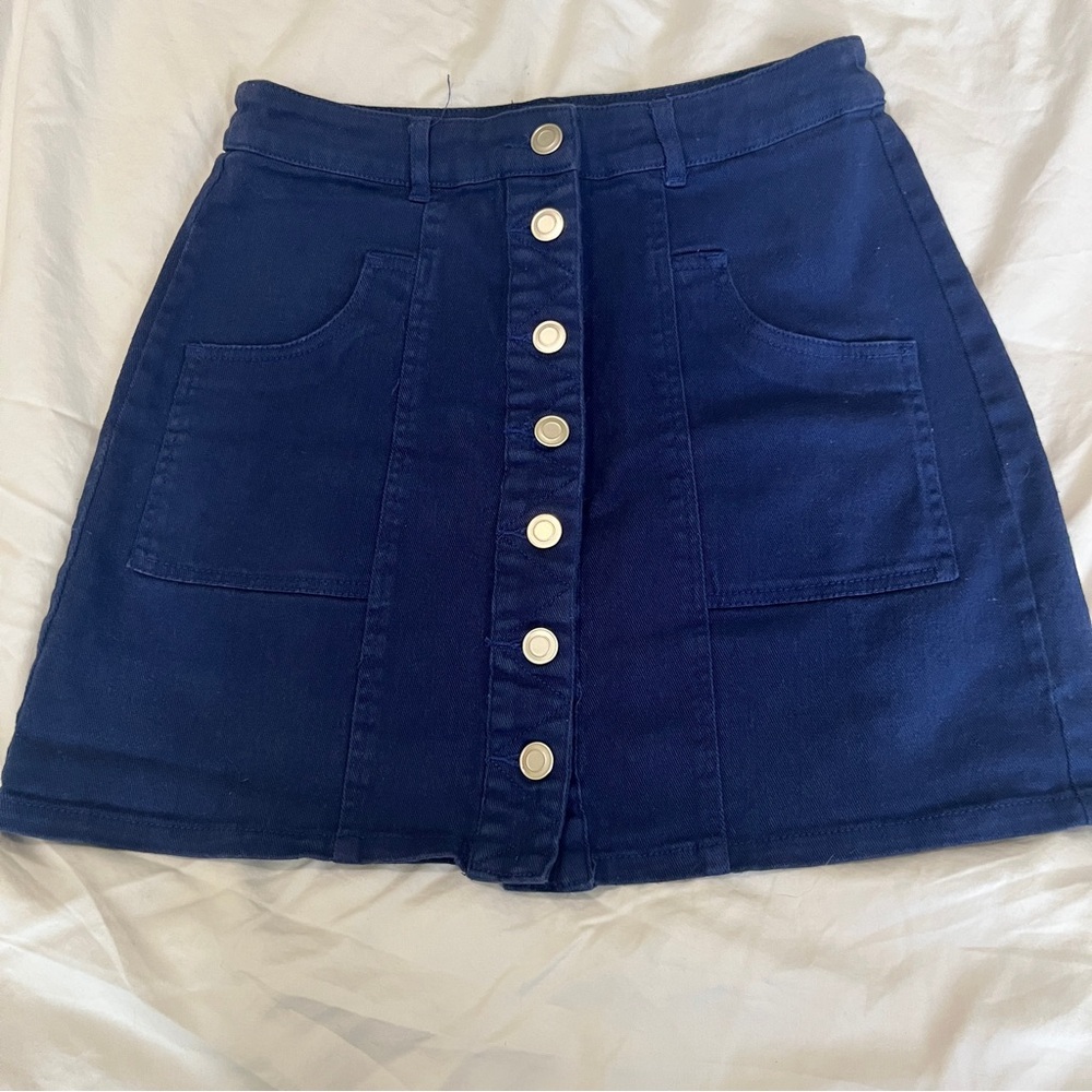 Lulu's Deep Blue Button-Front A-Line Mini Skirt